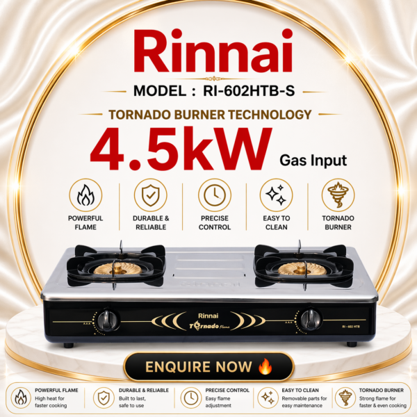 Rinnai RI-602HTB-S Tornado Burner Gas Stove 双头台式燃气炉