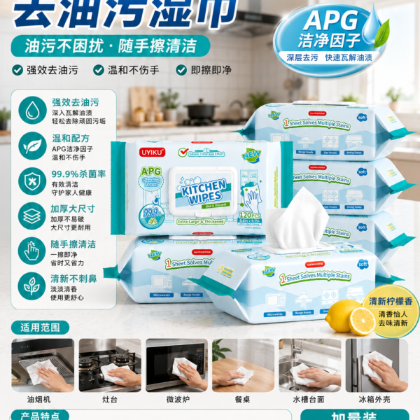 UYIKU Kitchen Degreasing Wipes 家用厨房去油污湿巾 (120 Sheets)