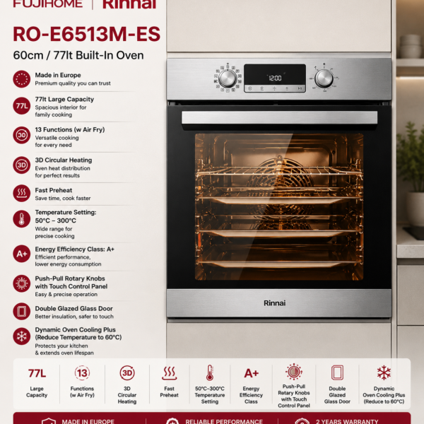 Rinnai RO-E6513M-ES 77L Built-In Electric Oven | 林内 RO-E6513M-ES 77L 嵌入式电烤箱