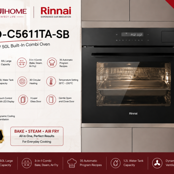 ♨️Rinnai RO-C5611TA-SB 45cm 50L Built-in Combi Oven | 50L 嵌入式蒸烤空气炸一体机♨️