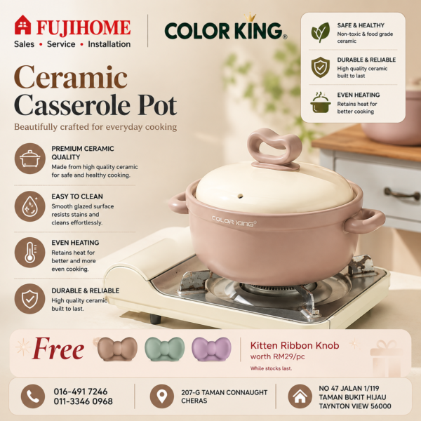 COLOR KING Ceramic Casserole Pot with Free Kitty Ribbon Knob 高品质陶瓷砂锅（附送 Kitty 蝴蝶结锅盖把手）