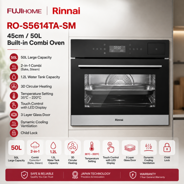 Rinnai RO-S5614TA-SM 50L Built-In Combi Steam Oven | 林内 50L 嵌入式蒸烤一体机